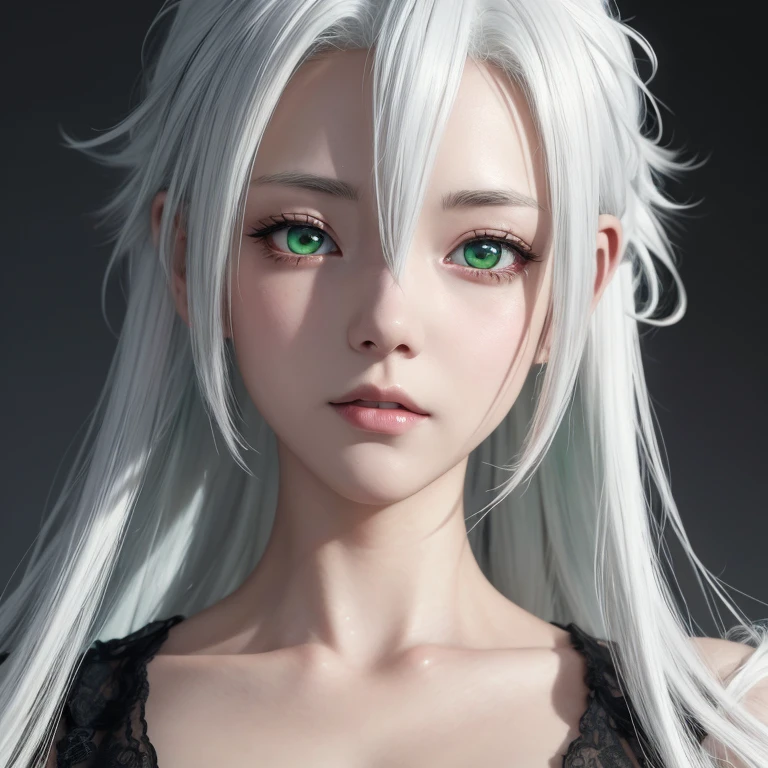 Anime girl with white hair and green eyes, detailed digital anime art, anime style 4k, white haired god, Anime Art Wallpaper 4K, anime art wallpaper 4k, Best Anime 4K Kona-chan Wallpaper, anime art wallpaper 8k, detailed anime artwork, detailed anime art, Detailed anime original drawing, anime wallpaper 4k, anime wallpaper 4k、dark skin、