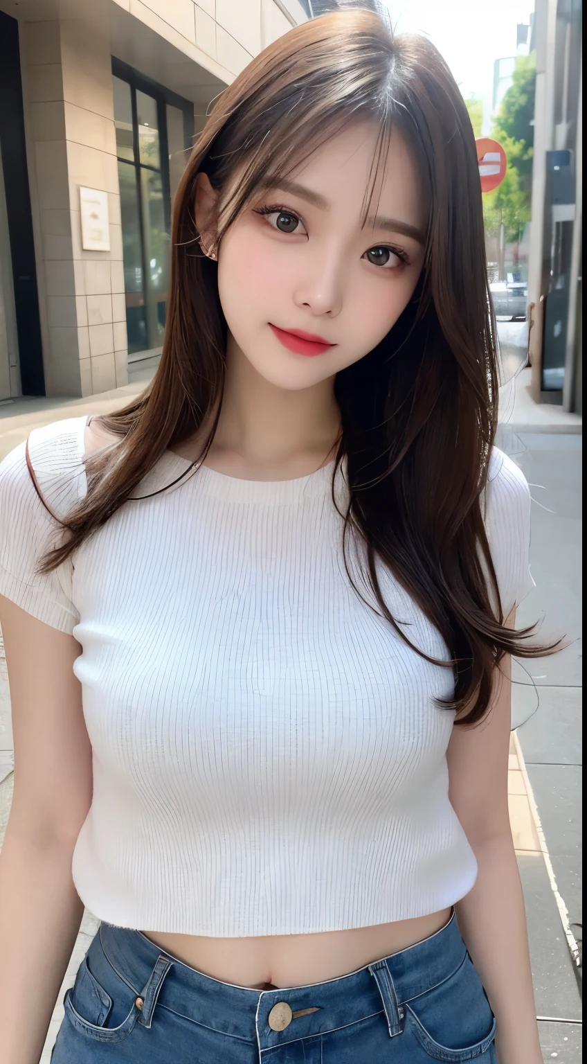 table top, highest quality, shape, Super detailed, finely, High resolution, 8k wallpaper, 完璧なダイナミックな構shape, beautiful and detailed eyes, Nice spring clothes,beautiful straight hair,small breasts,natural color lip, 20 year old girl、cute、sexy shot looking at camera,Always blur the background,perfect and beautiful face,Beautiful and dense face、slim face and style,Big eyes、Do gal makeup,real photos（best image quality）、sexy face、fashion model pose、full body shot、smile、Sheer tops for spring、shorts、walk、Transparent bare skin