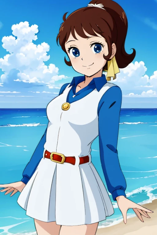 masterpiece, highest quality, alone,1 girl,looking at the viewer,Ocean, cowboy shot,anime style,
 Mako-chan,smile,