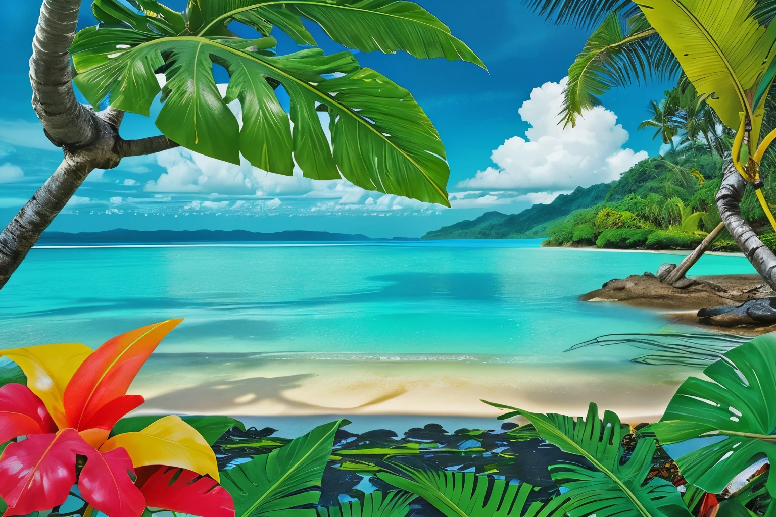 Tropical Backgrounds: Lush landscapes with bright, tropical colors.