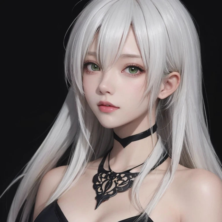 Anime girl with white hair and green eyes, detailed digital anime art, anime style 4k, white haired god, Anime Art Wallpaper 4K, anime art wallpaper 4k, Best Anime 4K Kona-chan Wallpaper, anime art wallpaper 8k, detailed anime artwork, detailed anime art, Detailed anime original drawing, anime wallpaper 4k, anime wallpaper 4k、dark skin、