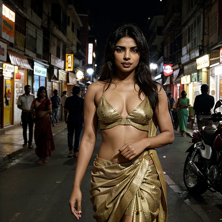 Priyanka Chopra dressed in a sari on the streets of India