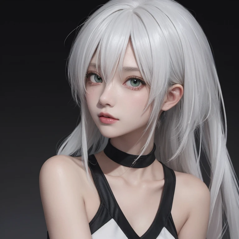 Anime girl with white hair and green eyes, detailed digital anime art, anime style 4k, white haired god, Anime Art Wallpaper 4K, anime art wallpaper 4k, Best Anime 4K Kona-chan Wallpaper, anime art wallpaper 8k, detailed anime artwork, detailed anime art, Detailed anime original drawing, anime wallpaper 4k, anime wallpaper 4k、dark skin、