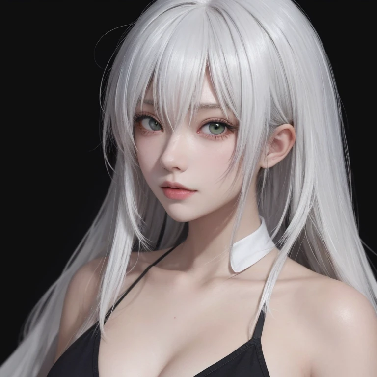 Anime girl with white hair and green eyes, detailed digital anime art, anime style 4k, white haired god, Anime Art Wallpaper 4K, anime art wallpaper 4k, Best Anime 4K Kona-chan Wallpaper, anime art wallpaper 8k, detailed anime artwork, detailed anime art, Detailed anime original drawing, anime wallpaper 4k, anime wallpaper 4k、dark skin、