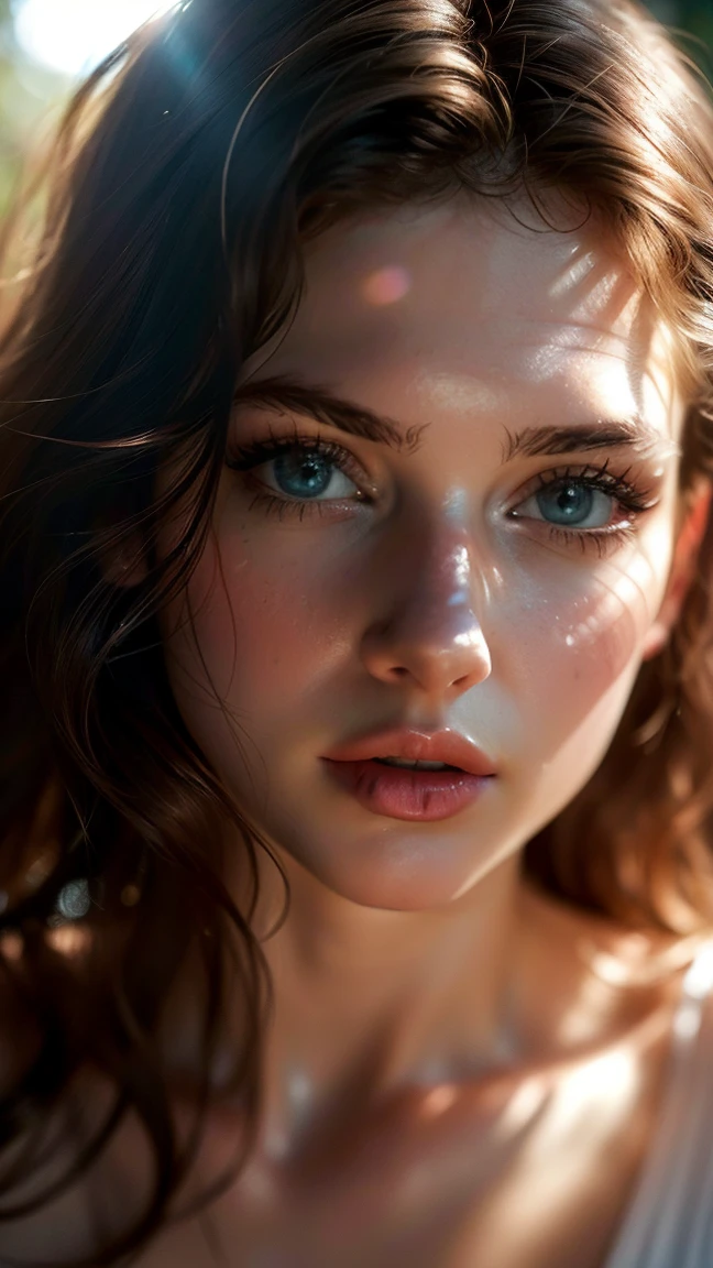 (((ultra realistic))) Photo, masterpiece, top quality, (pale skin), (Ultra detailed face and eyes:1.3), 1 girl, Adult, in a T-shirt, (Eye makeup, mascara) , ((large detailed lips)), ((ash wavy hair)), ((Chyolka)) , (Natural breasts), Slim waist. ((Posing)), photoshoot, studio (soft lighting), (The play of light and shadows), depth of field, bokeh, (special attention to skin detail: 1.2), Detailed leather texture, skin pores. (Airy atmosphere of the frame. Color range - delicate, Bright, white, Pink tones), UDR, ((Film grain)), ((rays)), ((glare of the sun)), ((waist up portrait, close to the camera)) , ultra detialed,
