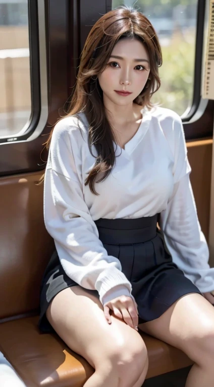 "(masterpiece, High resolution, Ultra High resolution, 4k) black hair, (((Japanese women, ages 33 and 14))), (((mother and  、2 people)))、Mother and Gal、uniform skirt, emphasize the thighs, white thighs, soft thighs, shiny thighs, sitting on the train, facing angle, (angle from below),sitting on a train seat,Sitting in front,Zoom in on the crotch camera,My feet are on the floor of the train,full body,Looking down and sleepy,only looking at the viewer", highest quality, 超High resolution, (realistic:1.4),, High resolution, detailed, Raw photo, Shapuri, Nikon D850 Film Stock Photo by Lee Jefferies 4 Kodak Portra 400 Camera F1.6 Lenses Rich Colors Hyper-Real Vibrant Textures Dramatic Lighting Unreal Engine Art Station Trends cinestir 800,