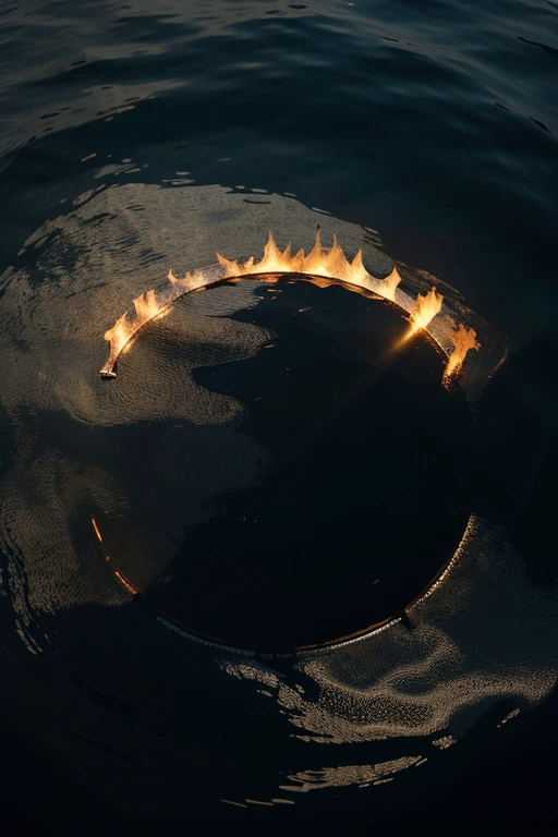 Circle half water, half fire in high definition with gray smoke background.