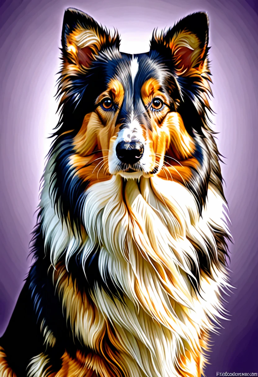 (obra maestra, calidad superior, Mejor calidad, arte oficial, hermoso y estetico:1.2), perra collie con sus 3 cachorros, extremadamente detallado,(fractal art:1.3),vistoso,more detailed