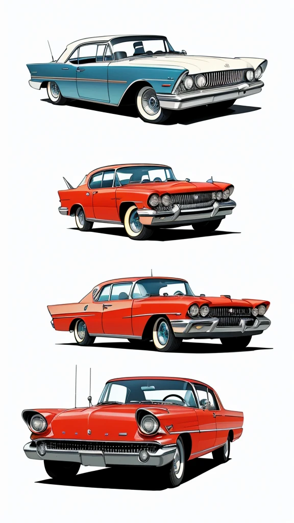 Arnie Cunningham style Cartoon style digital illustration and red and white classic car 1958 Plymouth Fury Cartoon style digital illustration white background bloody car 