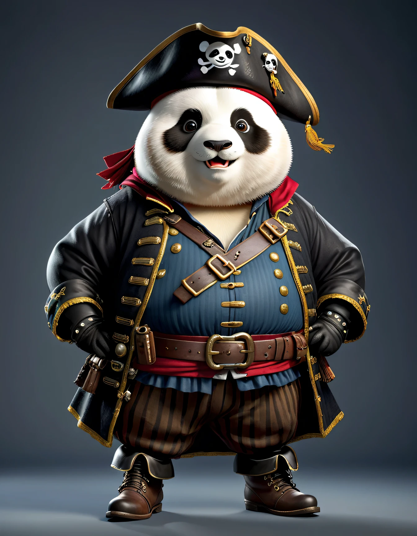 <lora:furpirates:0.5>, fur pirates, cartoon panda bear wearing pirate hat, no humans, masterpiece, 8k, high resolution, shallow depth of field, sharp focus