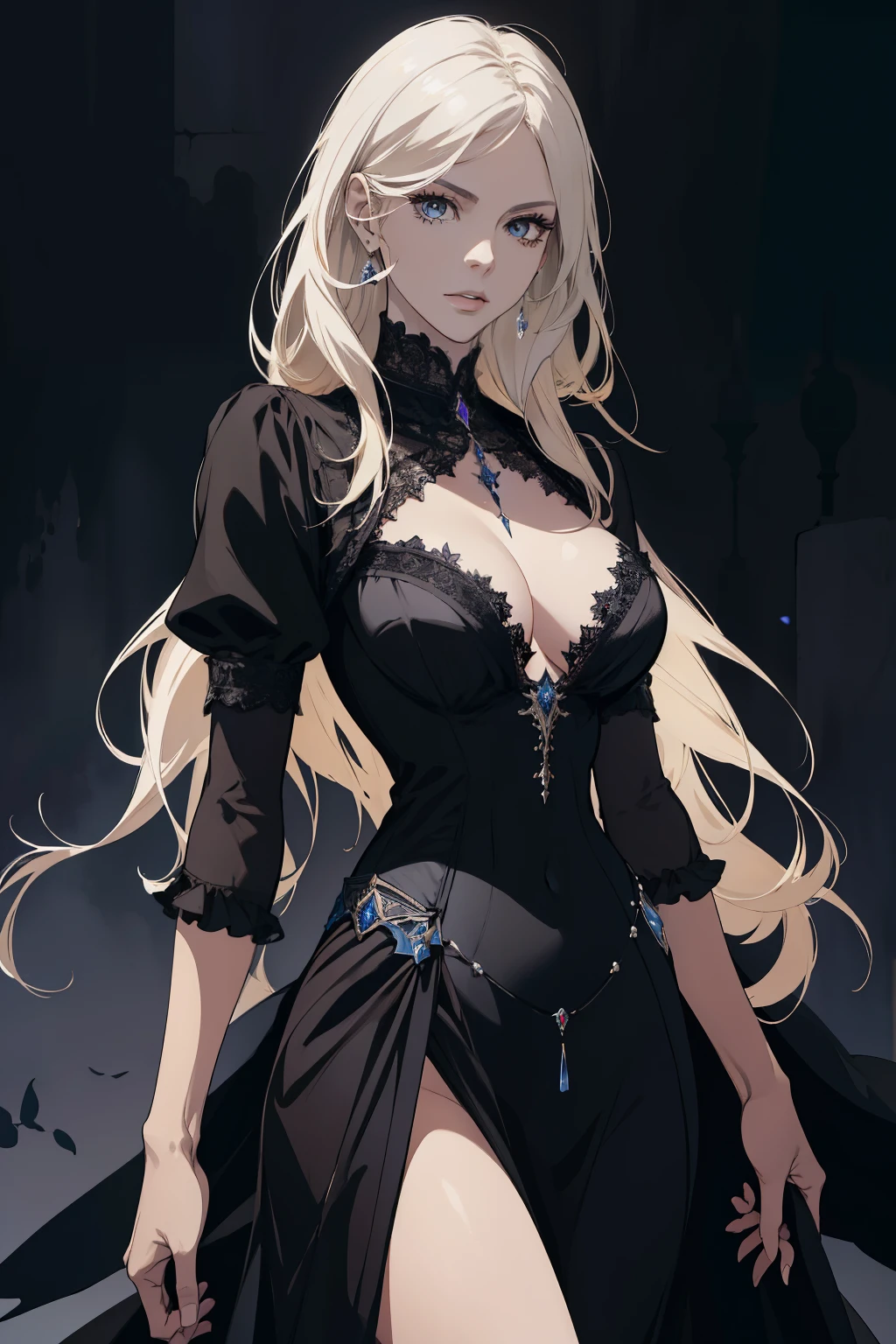 masterpiece, (absurdres:1.1), best quality, extremely delicate, (beautiful face:1.1), elegant, (great composition), bags under eyes, (dark:1.1), arafed image of a woman black dress formal portrait of female inspired by Li Chevalier, portrait knight female, gorgeous female paladin, Victorian era black dress formal girl, crisp clear rpg portrait, female paladin, highly detailed exquisite fanart, female black dress funerals , elisha cuthbert as a d&d paladin, dressed in black blonde blue eye long length hair