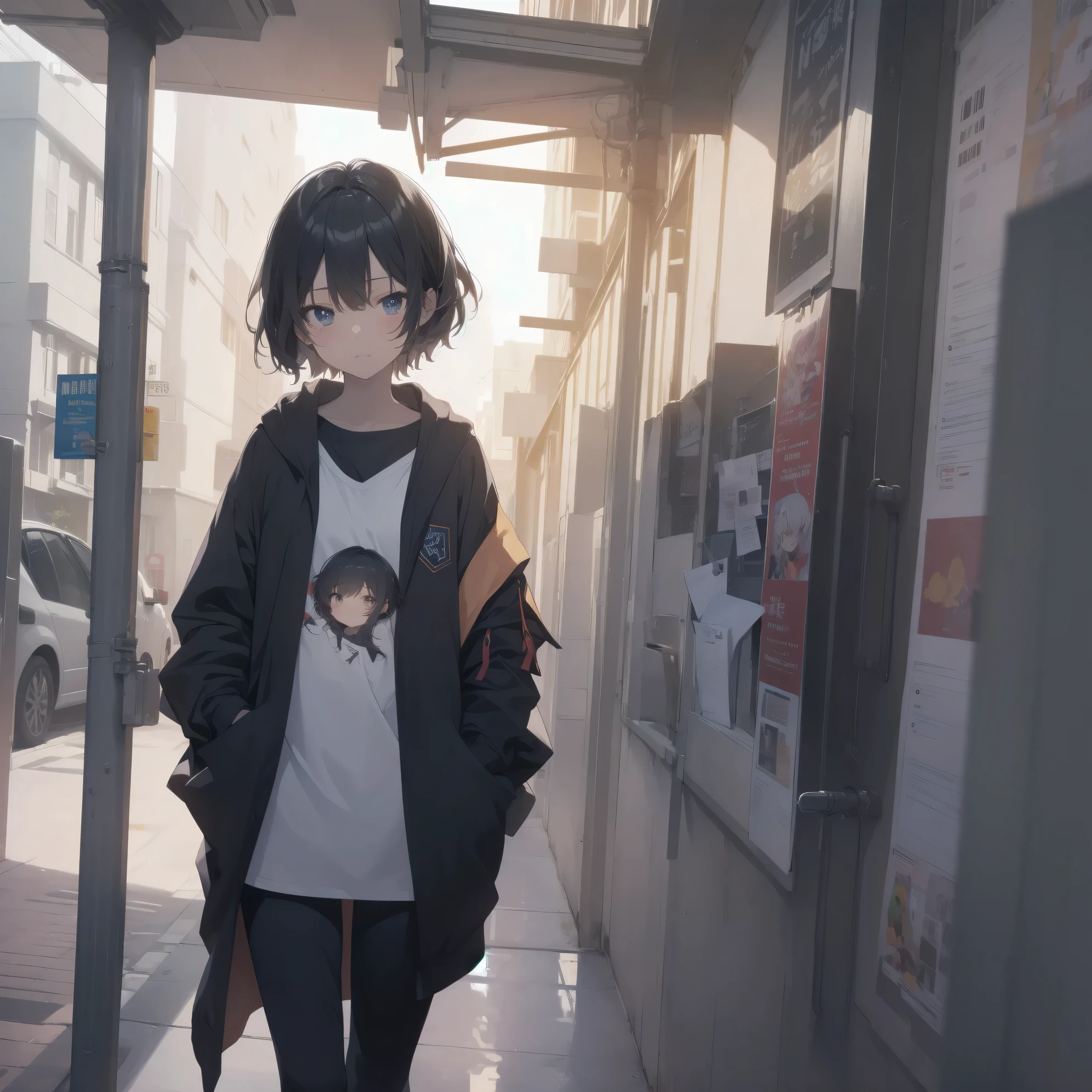 ultra-absurdres-Top quality by artist God, ultra-detailed, high resolution, anime moe artstyle, best anime 8k konachan wallpaper, pixiv contest winner,pool:2810, perfect anatomy,break, 1girl, (Please draw a girl walking sleepily to school alone. )break,(Solo,little female, 13-year-old:1.3),Full limbs, complete fingers,a junior high school student, (very short hair), short cut, flat chest, , small butt, small black eyes, beautiful detailed eyes, well-proportioned iris and pupils, expressive eyes, highres detailed hair, soft expression, school_uniform, official_alternate_costume, pleated skirt,(Detailed Lighting), (Detailed background), in the School commute route. break,super detailed skin, Best cinematic lighting powered by famous artist, 8k,beauty illustration,photoshop_(medium),very aesthetic,break,((artist:yaegashi_nan )), artist:akinashi yuu ,artist:oyari ashito ,artist:kantoku ,