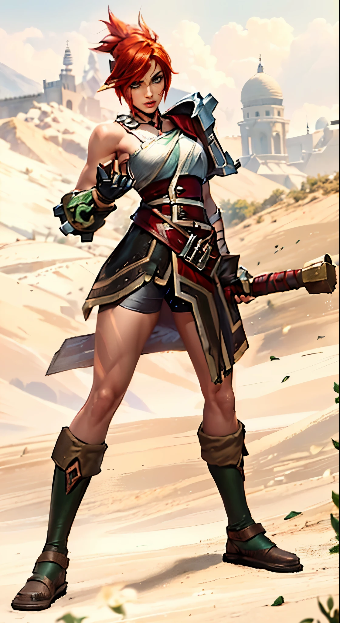 (8K, (masterpiece, Best Quality) cowboy shot of a barbarian elf (Like the real thing) realistic skin, Looking at Viewer, Short hair, green mohawk hair, cleavage, Jewelry, small full breasts, Upper body, whole body, arma ,earrings, armor, Hair over one eye,Green eyes, short elf ears, shoulder armor, Realistic, at high resolution, Masterpiece, A hyper-realistic, Fantasyart, character art, cinestill 800, alluring glance, A sexy closeup, combat scene, action scene, action pose, dynamic pose, Rugged look, Glaring at the viewer, Slender and muscular body, Split abs, long thin muscular legs, ((ultra quality)), ((tmasterpiece)), 1girl, barbarian elf, ((Red, redhair)), (Beautiful cute face), (beautiful female lips), Charming, ((serious expression)), looks at the camera with a gentle smile, eyes are slightly closed, (skin color white), Body glare, ((detailed beautiful female eyes)), ((dark green eyes)), (juicy female lips), (beautiful female hands), ((perfect female hands)), ((perfect female figure)), perfect female body, Beautiful waist, gorgeous big thighs, Beautiful little breasts, ((Subtle and beautiful)), seductively sits, (closeup face), ((wearing armored outfit, shoulder paddings, breatplate, armored loincloth, sexy armor)), background: city park, Beautiful sunset, ((Depth of field)), ((high quality clear image)), (crisp details), ((higly detailed)), Realistic, Professional Photo Session, ((Clear Focus))),realistic,ultra detailed,sexy red Sonja in battle,warrior princess,fiery red hair,sharp metal sword,glistening armor,ferocious expression,intense battle scene, dynamic battle scene,war-torn landscape,severed enemy heads on the ground,dynamic action pose,strength and power,deadly strikes and parries,strong female protagonist,swirling dust and smoke on background,determination in her eyes,confident and fearless,scenic sunset lighting,vivid colors,light muscular physique,sleek and toned figure,Epic fantasy artwork, fantasy barbarian elf