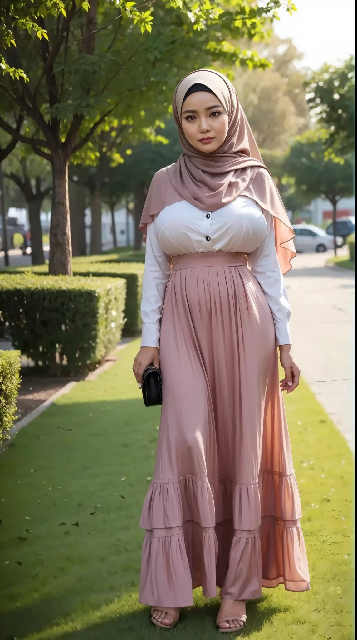 50 years Old, Hijab Indonesian mature woman, Big Tits : 66.9, Gamis, Breast out from her clothes : 1.9, at doctor office, Dark light, at Nighttime