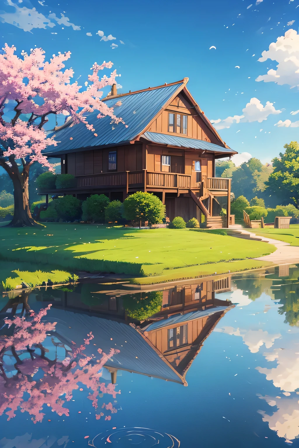 Masterpiece, best quality, (very detailed CG unity 8k wallpaper) (best quality), (best illustration), anime, village, flowers, blue sky, --v6