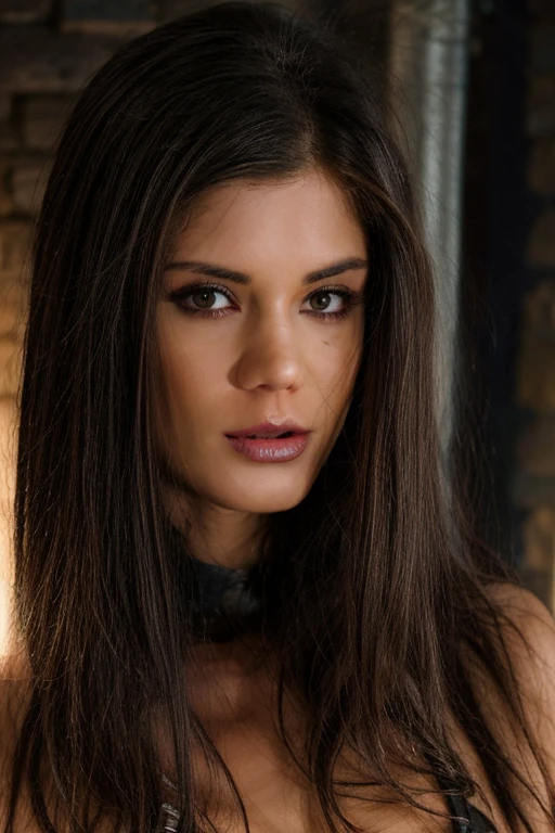 provocative, leather whip, dark dungeon, intimidating demeanor, intense lighting, vibrant colors, photorealistic, little_Caprice as sexy dominatrix, close-up, full body shot,