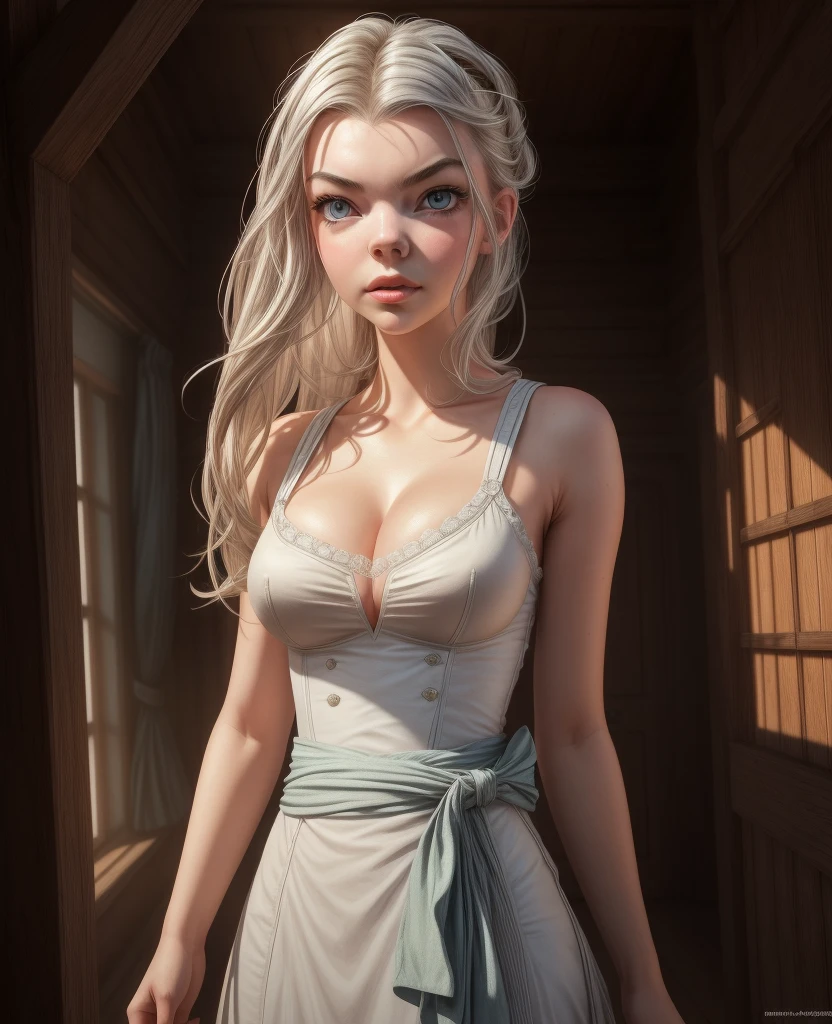 1girl, (Anya Taylor-Joy:1.2), nurse, infirmary, large breasts, taut clothes, solo, huge breasts, realistic, photorealistic, graphic novel, impossible clothes, thick lips, full lips, big lips, (surprised:1.2), (shocked:1.2), [blonde hair|silver hair], two-tone hair, shiny hair, sunbeam, god-rays, bursting breasts, ambient light, rim-light, rimlighting, backlighting, realistic, (photorealistic:1.1), (lineart:0.8)
