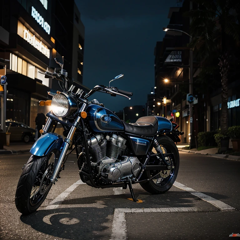Large motorcycle black with blue heighlights from 1970