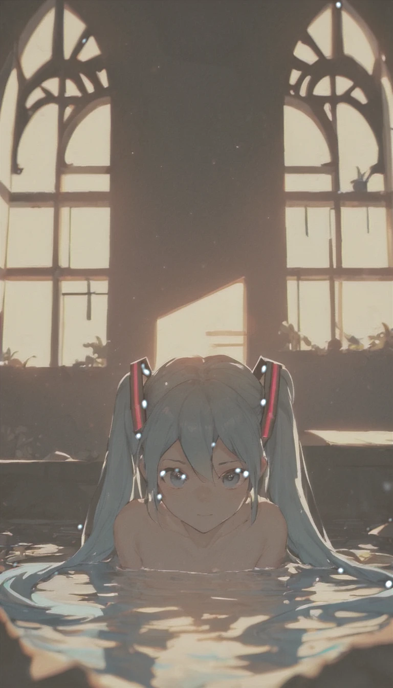 score_9, score_8_up, score_7_up, score_6_up, score_5_up, score_4_up, 1 girl, Hatsune Miku, cute face, 43stl1ght1ng, low light, dramatic lighting, darkness, window lighting, eye lighting, water, black background,