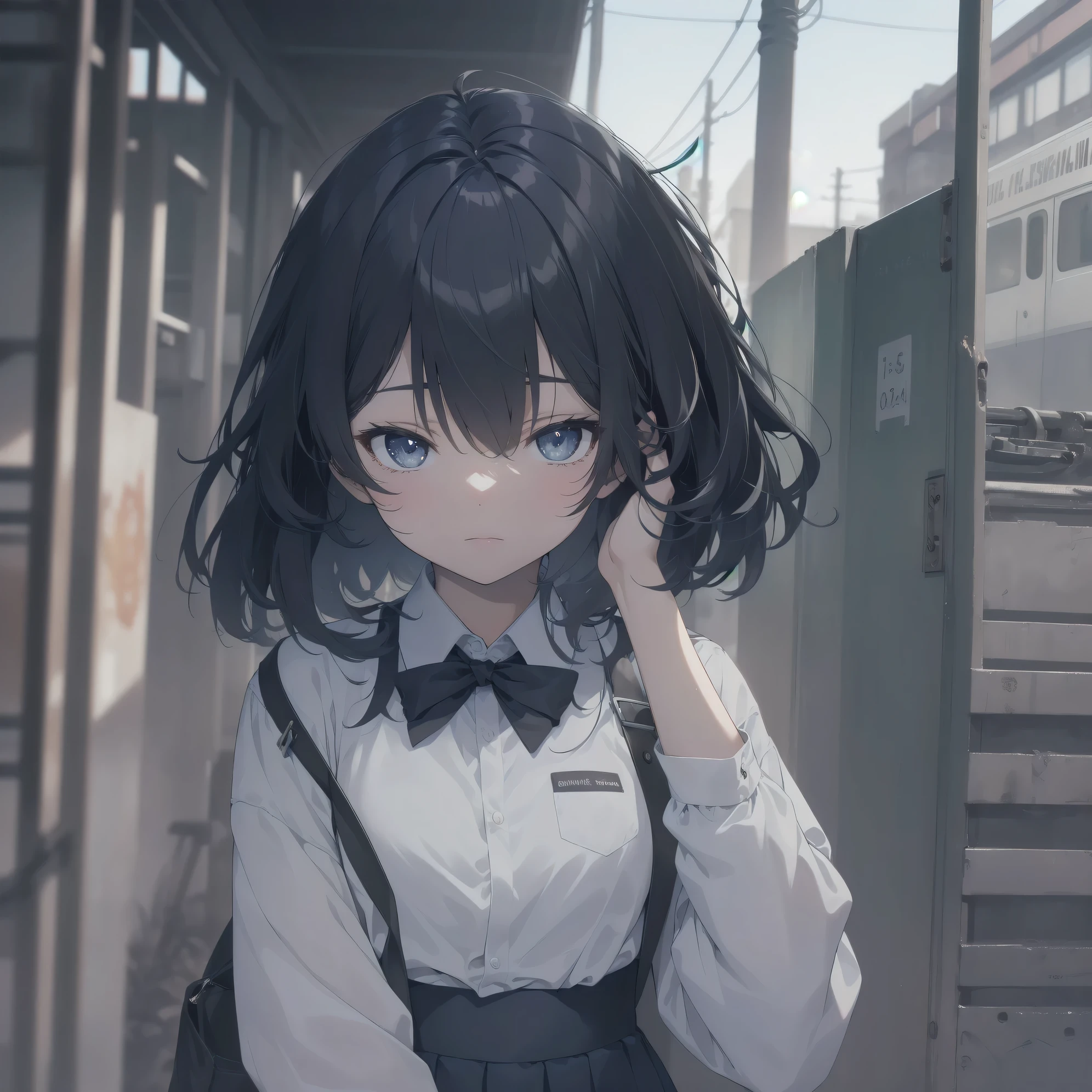 ultra-absurdres-Top quality by artist God, ultra-detailed, high resolution, anime moe artstyle, best anime 8k konachan wallpaper, pixiv contest winner,pool:2810, perfect anatomy,break, 1girl, (Please draw a girl walking sleepily to school alone. )break,(Solo,little female, 13-year-old:1.3),Full limbs, complete fingers,a junior high school student, (very short hair), short cut, flat chest, , small butt, small black eyes, beautiful detailed eyes, well-proportioned iris and pupils, expressive eyes, highres detailed hair, soft expression, school_uniform, official_alternate_costume, pleated skirt,(Detailed Lighting), (Detailed background), in the School commute route. break,super detailed skin, Best cinematic lighting powered by famous artist, 8k,beauty illustration,photoshop_(medium),very aesthetic,break,((artist:yaegashi_nan )), artist:akinashi yuu ,artist:oyari ashito ,artist:kantoku ,