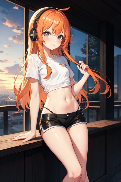 masterpiece, top-quality, Hi-Res, nffsw, The long-haired, Ahoge, headphones, red bowtie, thighs thighs thighs thighs, Classroom, cowboy shot,Seated Pose、NSFW、Expose your hips、red blush,Tight blouse