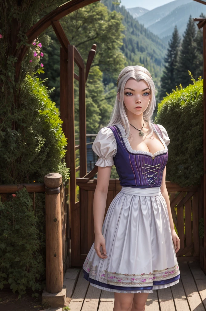 1girl, (Anya Taylor-Joy:1.2), realistic, photorealistic, graphic novel, impossible clothes, thick lips, full lips, big lips, (surprised:1.2), (shocked:1.2), [blonde hair|silver hair], two-tone hair, shiny hair, sunbeam, god-rays, bursting breasts, ambient light, rim-light, rimlighting, backlighting, realistic, (photorealistic:1.1), (lineart:0.8) irndl, a woman in traditional bavarian dress Standing poses for a picture , german woman, wearing a dirndl, Anya-Taylor-Joy
