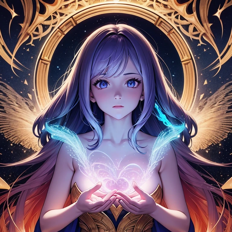 (best quality,4k,8k,highres,masterpiece:1.2),ultra-detailed,physically-based rendering,realistic,colorful,studio lighting,Yaldabaoth Imperfect God Creator of the Material World Personified as a Woman,portrait,powerful,divine beauty,long hair,wisdom in her eyes,serene expression,flowing robes,holding the universe in her hands,cosmic energy radiating,complexion glowing with celestial light,vivid colors,subtle yet brilliant,brilliant hues,dream-like atmosphere,sublime grace,ethereal presence,mythical, magical surroundings,luminous celestial bodies,captivating aura,majestic and enigmatic.