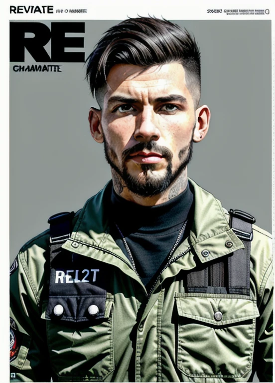 illustration, (revista: 1.3), (estilo de capa: 1.3), vibrante, roupa, posando, frente, colorido, Dynamic, fundo, elementos, confiante, Expression, segurando , Declaration, accessory, majestoso, enrolado, ao redor, toque, cena, texto, capa, negrito, chamativo, title, elegante, fonte, cativante, manchete, maior, marcante, moderno, moderno, foco, moda. Special Forces emblem, First person shooter style, GH0st sits on the hill