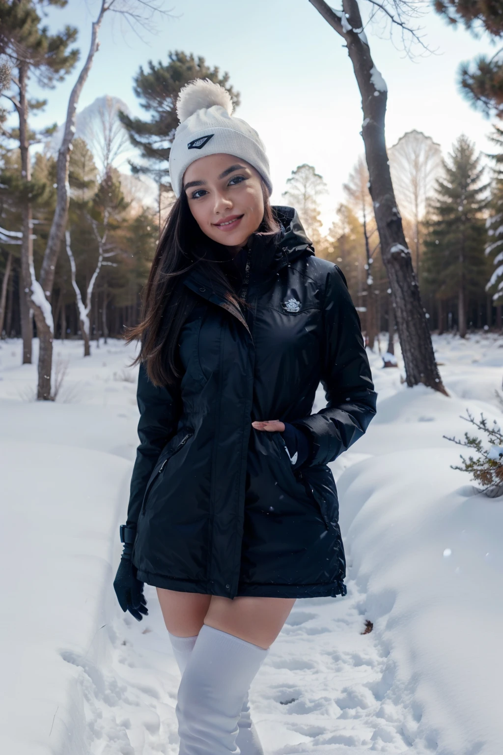 chica en un bosque de nieve