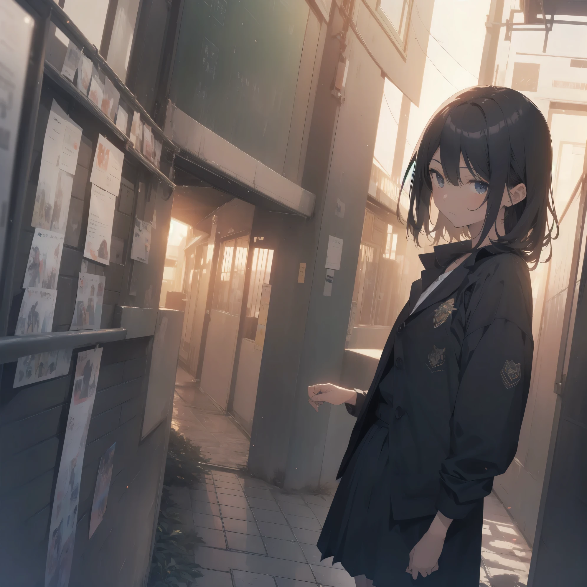 ultra-absurdres-Top quality by artist God, ultra-detailed, high resolution, anime moe artstyle, best anime 8k konachan wallpaper, pixiv contest winner, pool:2810, perfect anatomy,break, 1girl, (Please draw a girl walking sleepily to school alone. )break,(Solo,little female, 13-year-old:1.3),Full limbs, complete fingers,a junior high school student, (very short hair), short cut, flat chest, , small butt, small black eyes, beautiful detailed eyes, well-proportioned iris and pupils, expressive eyes, highres detailed hair, soft expression, school_uniform, official_alternate_costume, pleated skirt,(Detailed Lighting), (Detailed background), in the School commute route. break,super detailed skin, Best cinematic lighting powered by famous artist, 8k,beauty illustration,photoshop_(medium),very aesthetic,break,((artist:yaegashi_nan )), artist:akinashi yuu ,artist:oyari ashito ,artist:kantoku ,