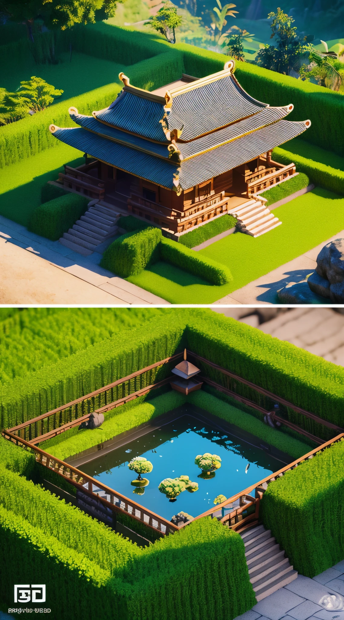 (Isometric 3D),(masterpiece), (Highly detailed CG Unity 8K wallpaper), (highest quality), (best illustrations), (best shadow),, cute , bali temple, Round turnip hut covered in moss, ,octane rendering,ray tracing,super detailed