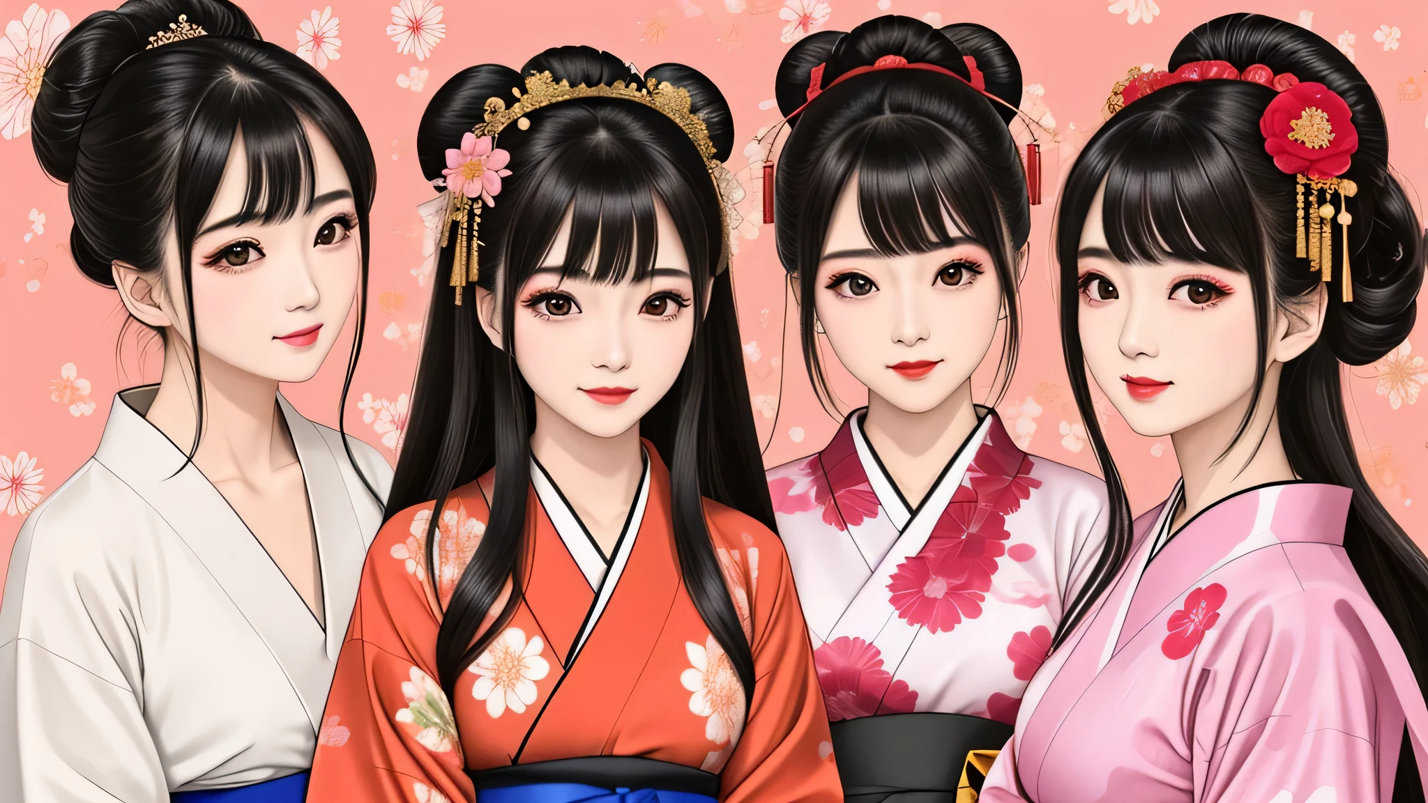 Each has a different expression2People and sisters、(2 girls)、⦅Dancing traditional performing arts gracefully)、((big breasts、small face、not exposed))、highest quality、masterpiece、(black hair、Bun Hair)、brown eyes、⦅wide angle、Angle from above, from the waist up、Pause on the magazine cover、Each person has a different perspective when looking into the distance⦆、(8K high quality、masterpiece、High resolution、Realistic and beautiful light and shadow、(highest quality)、(high resolution)、(very delicate and beautiful)、(beautiful 8k face)、(Close your eyes while smiling、Beautiful eyes)、(Transparent skin)、(soft hair)、(8head and body)、(Japanese-style yukata kimono with red, pink, and orange floral patterns on a white background, mixed with gold powder、Five beautiful Japanese girls wearing yukata)、((tanabata decoration background))、((small face))、(arms up)、thin and small nose、(red lipstick)、(make cheeks red)、(Glossy skin)、((Ink painting style))、extremely thin eyebrows、Overall super high quality、(She wears maiko-style makeup)、Whitening、long and beautiful eyelashes、Glossy skin、(red cheeks),straight nose、masterpiece、highest quality、whole body、 eyebrows visible through hair、Bun Hair、grin、gal、Kogal、Viewer's perspective、Plaid、Fashionable、woman、fine、Pause、
Waiting to start