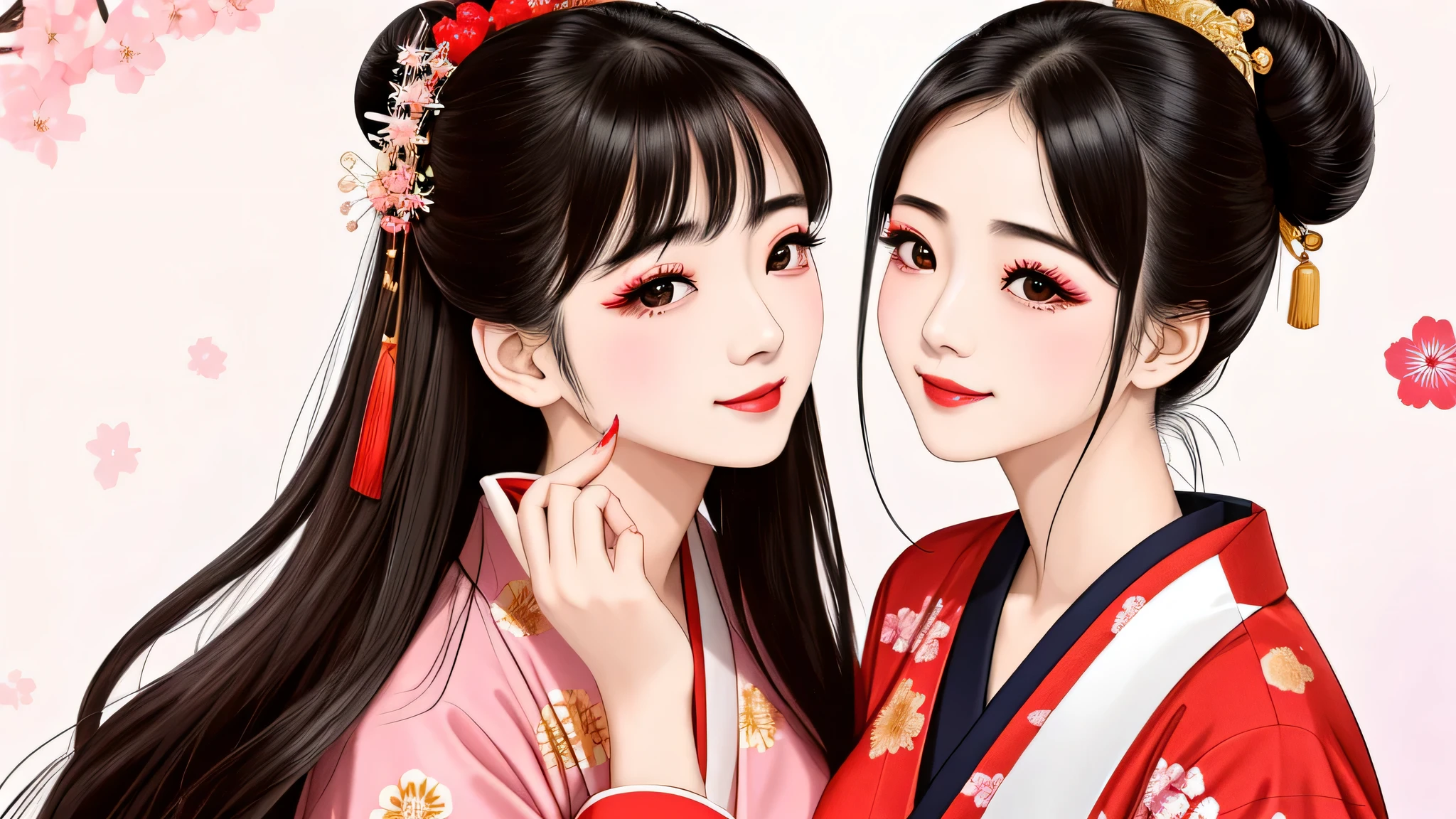 Each has a different expression2People and sisters、(2 girls)、⦅Dancing traditional performing arts gracefully)、((、small face、not exposed))、highest quality、masterpiece、(black hair、Bun Hair)、brown eyes、⦅wide angle、Angle from above, from the waist up、Pause on the magazine cover、Each person has a different perspective when looking into the distance⦆、(8K high quality、masterpiece、High resolution、Realistic and beautiful light and shadow、(highest quality)、(high resolution)、(very delicate and beautiful)、(beautiful 8k face)、(Close your eyes while smiling、Beautiful eyes)、(Transparent skin)、(soft hair)、(8head and body)、(Japanese-style yukata kimono with red, pink, and orange floral patterns on a white background, mixed with gold powder、wearing a yukata2Japanese beautiful girl)、((tanabata decoration background))、((small face))、(arms up)、thin and small nose、(red lipstick)、(make cheeks red)、(Glossy skin)、((Ink painting style))、extremely thin eyebrows、Overall super high quality、(She wears maiko-style makeup)、Whitening、long and beautiful eyelashes、Glossy skin、(red cheeks),straight nose、masterpiece、highest quality、whole body、 eyebrows visible through hair、Bun Hair、grin、gal、Kogal、Viewer's perspective、Plaid、Fashionable、woman、fine、Pause、
Waiting to start