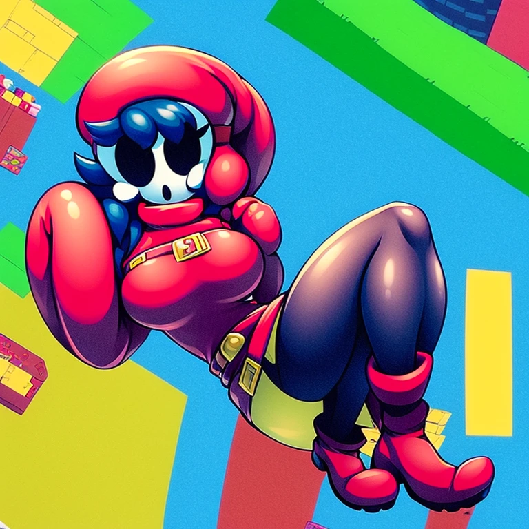 (((shygal))), (sexy), tall, large breasts, curvy, slim, long hair, full body, vibrant colors, color theory, mario background, (stockings), (buckle boots), (keyhole sweater), (belts),