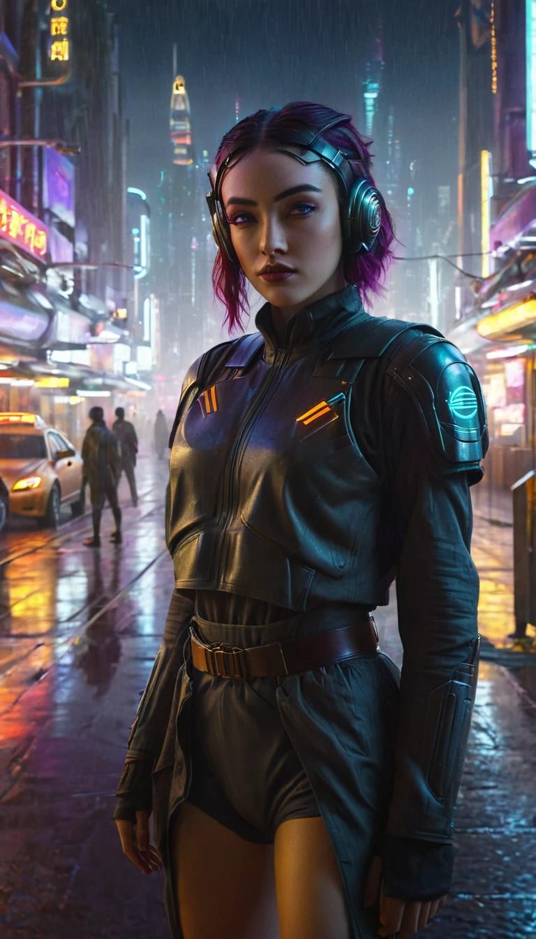 extremely detailed eyes,strong and confident stance,vibrant colors,dramatic lighting,futuristic concept art,cyberpunk style,neon lights,metallic textures,(best quality,4k,8k,highres,masterpiece:1.2),ultra-detailed,(realistic,photorealistic,photo-realistic:1.37),HDR,UHD,studio lighting,ultra-fine painting,sharp focus,physically-based rendering,professional,vivid colors,bokeh,portraits,landscape,horror,anime,sci-fi,photography,concept artists,colored lights,reflection,gleaming surfaces,cityscape,advanced technology,colorful holograms,mysterious atmosphere,luminous signs,dystopian future,vibrant cybernetics,futuristic fashion,glowing urban environment,wet streets,nighttime rain,high-tech goggles