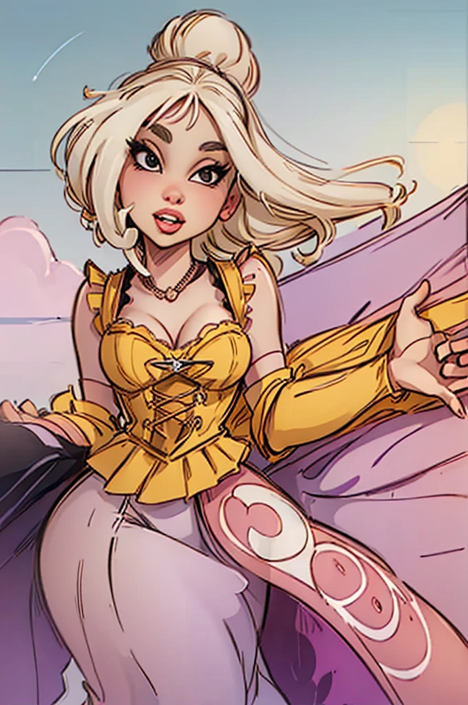 bimbo, orange skin, fixed eyes, orange sun-tanned skin, tired eyes, heavy lidded eyes, blue eyes, smile heavy eye lashes, big poofy blonde hair, big hair, huge lips, gigantic breasts, up breasts, pink bra, sexy, big lips, pouty lips, pillowy lips, woman, dark orange skin, happy, gigantic lips, pink clothes, naked, pink background, no earrings, bikini, beautiful face