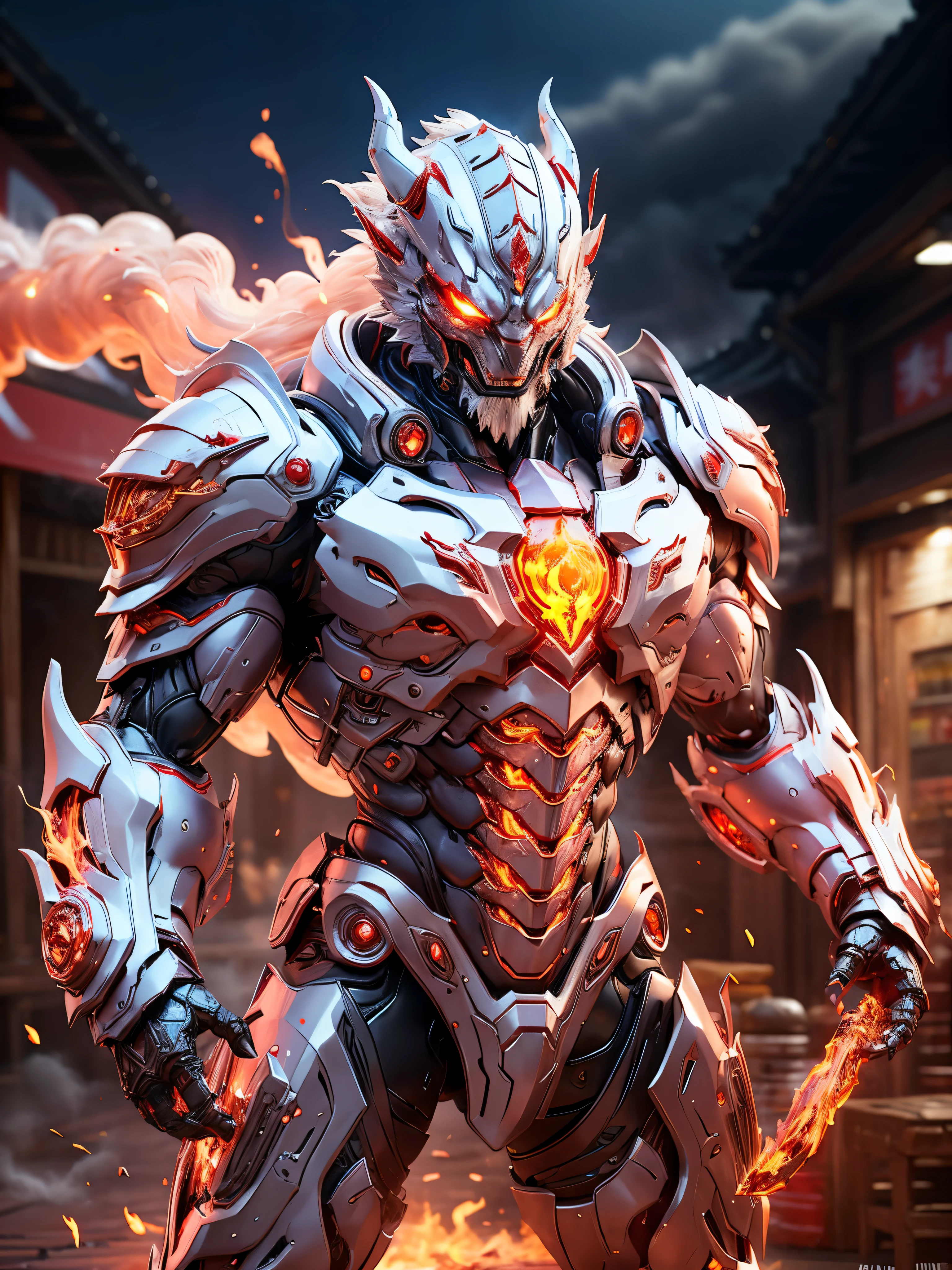 firefighter superhero, vermelho:1.5), Dragon head, ARMADURA DE FOGO DE CRISTAL PESADO, TRANSPARANT, abdomen, colored smoke around the character