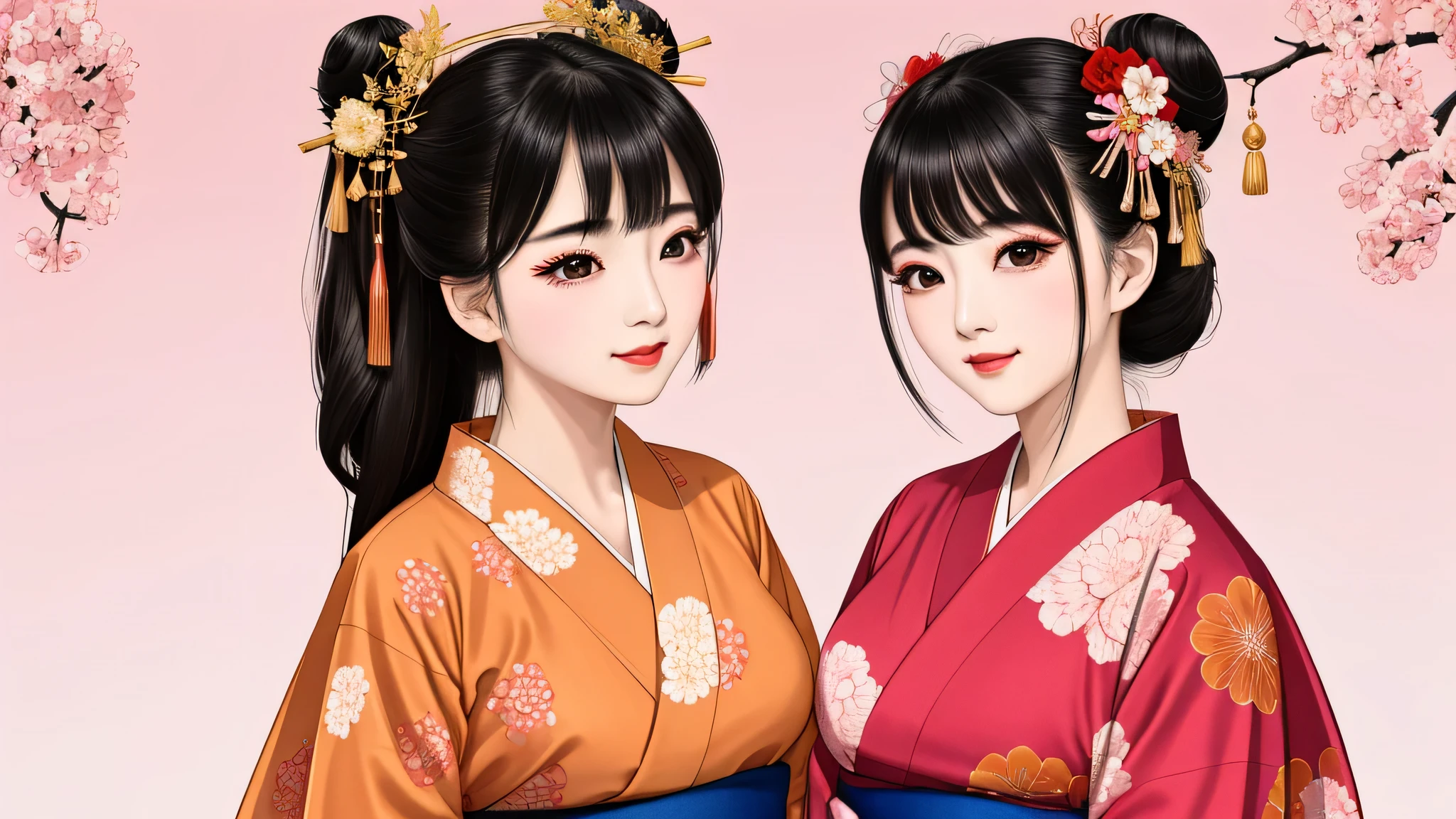 Each has a different expression2People and sisters、(2 girls)、⦅Dancing traditional performing arts gracefully)、((big breasts、small face、not exposed))、highest quality、masterpiece、(black hair、Bun Hair)、brown eyes、⦅wide angle、Angle from above, from the waist up、Pause on the magazine cover、Each person has a different perspective when looking into the distance⦆、(8K high quality、masterpiece、High resolution、Realistic and beautiful light and shadow、(highest quality)、(high resolution)、(very delicate and beautiful)、(beautiful 8k face)、(Close your eyes while smiling、Beautiful eyes)、(Transparent skin)、(soft hair)、(8head and body)、(Japanese-style yukata kimono with red, pink, and orange floral patterns on a white background, mixed with gold powder、wearing a yukata2Japanese beautiful girl)、((tanabata decoration background))、((small face))、(arms up)、thin and small nose、(red lipstick)、(make cheeks red)、(Glossy skin)、((Ink painting style))、extremely thin eyebrows、Overall super high quality、(She wears maiko-style makeup)、Whitening、long and beautiful eyelashes、Glossy skin、(red cheeks),straight nose、masterpiece、highest quality、whole body、 eyebrows visible through hair、Bun Hair、grin、gal、Kogal、Viewer's perspective、Plaid、Fashionable、woman、fine、Pause、
Waiting to start