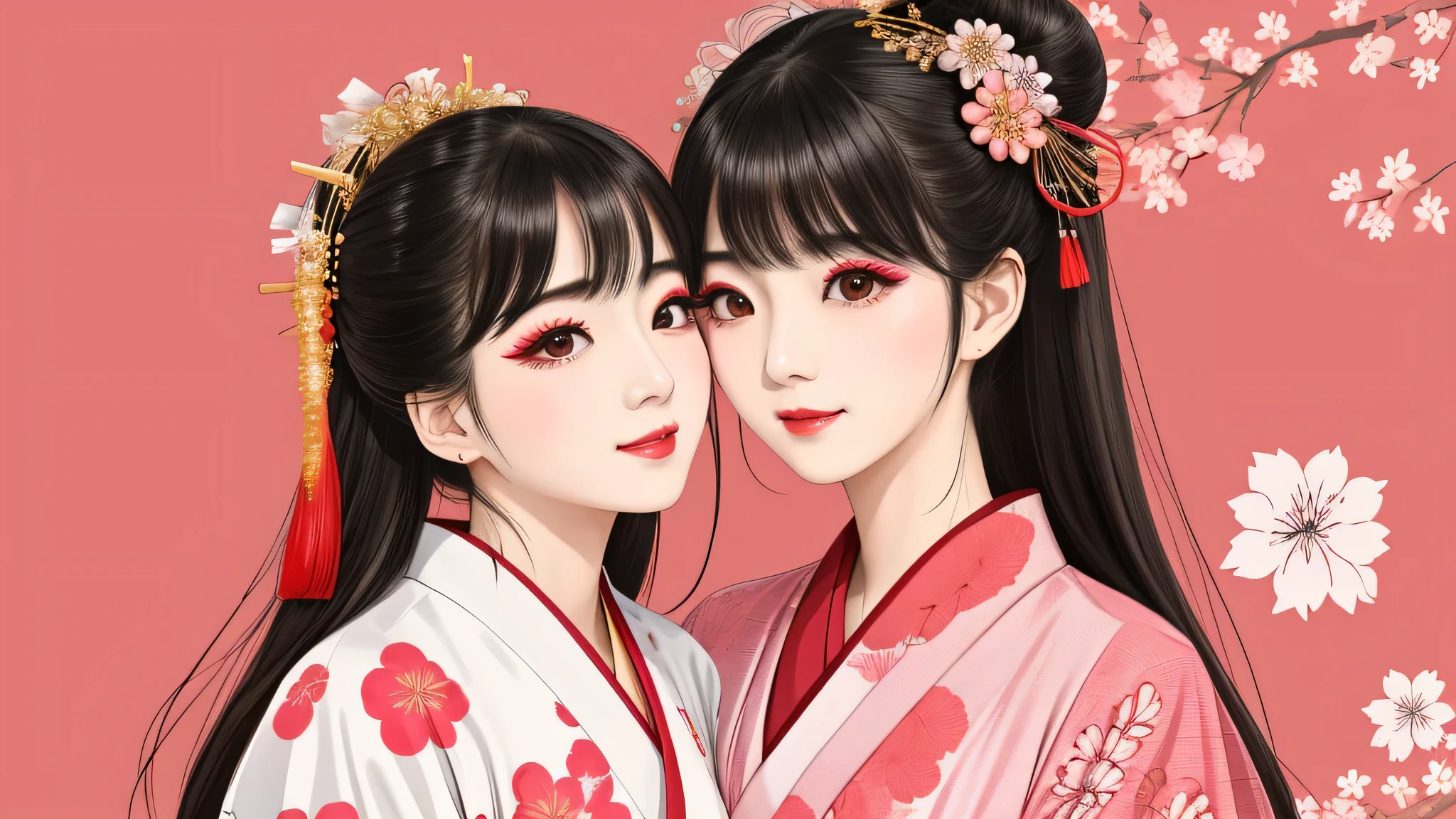 Each has a different expression2People and sisters、(2 girls)、⦅Dancing traditional performing arts gracefully)、((big breasts、small face、not exposed))、highest quality、masterpiece、(black hair、Bun Hair)、brown eyes、⦅wide angle、Angle from above, from the waist up、Pause on the magazine cover、Each person has a different perspective when looking into the distance⦆、(8K high quality、masterpiece、High resolution、Realistic and beautiful light and shadow、(highest quality)、(high resolution)、(very delicate and beautiful)、(beautiful 8k face)、(Close your eyes while smiling、Beautiful eyes)、(Transparent skin)、(soft hair)、(8head and body)、(Japanese-style yukata kimono with red, pink, and orange floral patterns on a white background, mixed with gold powder、Five beautiful Japanese girls wearing yukata)、((tanabata decoration background))、((small face))、(arms up)、thin and small nose、(red lipstick)、(make cheeks red)、(Glossy skin)、((Ink painting style))、extremely thin eyebrows、Overall super high quality、(She wears maiko-style makeup)、Whitening、long and beautiful eyelashes、Glossy skin、(red cheeks),straight nose、masterpiece、highest quality、whole body、 eyebrows visible through hair、Bun Hair、grin、gal、Kogal、Viewer's perspective、Plaid、Fashionable、woman、fine、Pause、
Waiting to start