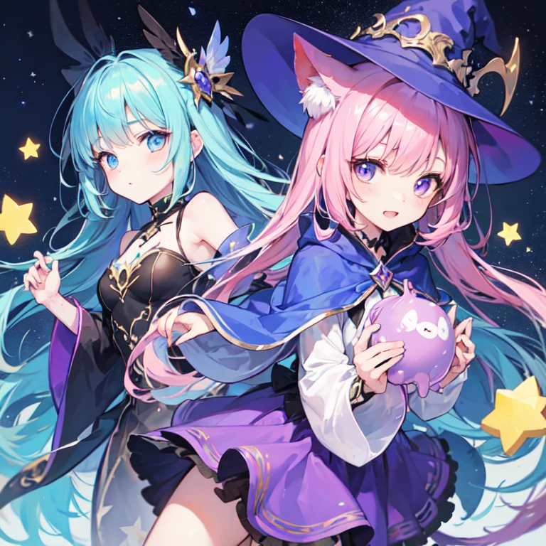 Cute young purple blue and pink witch.