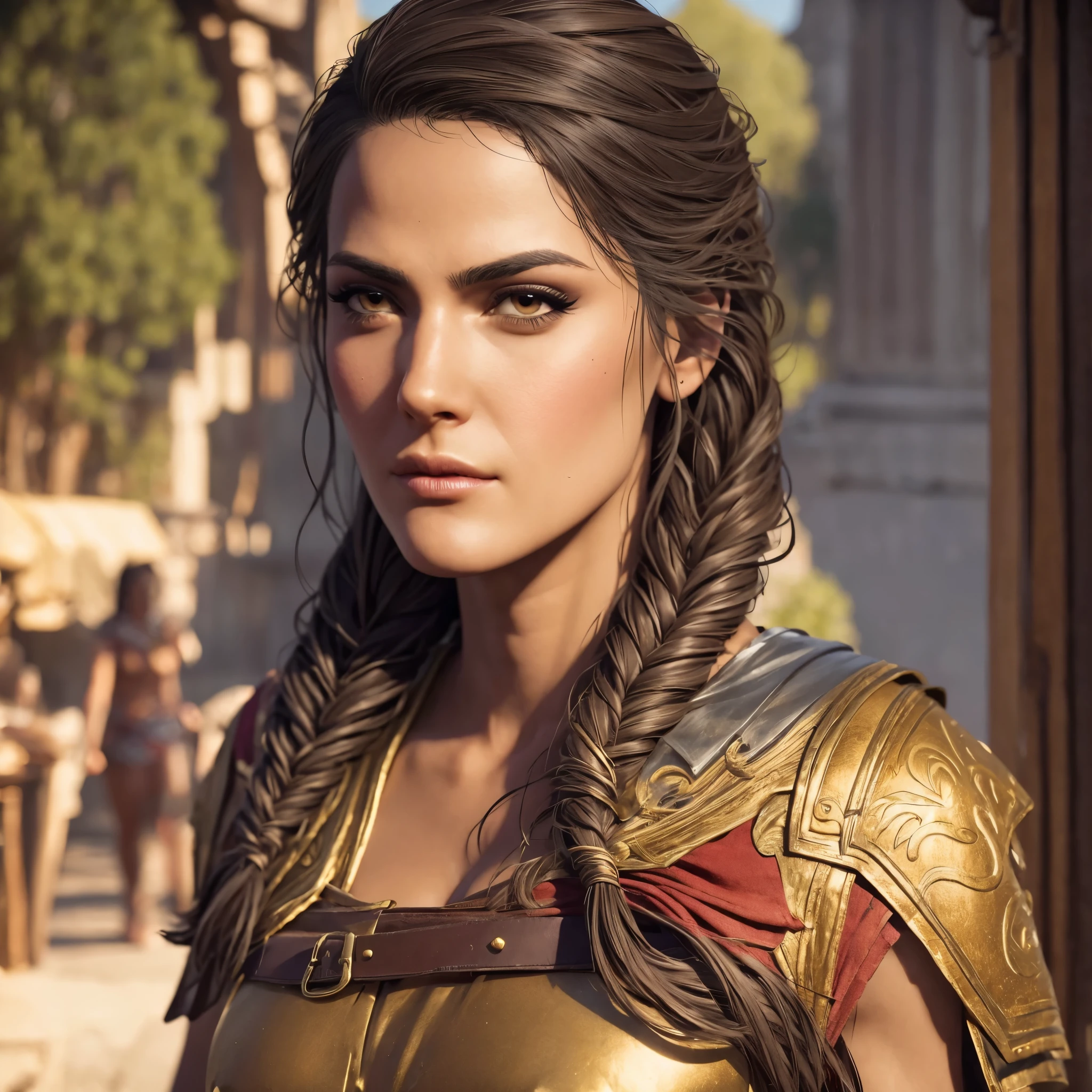extremely detailed nsfw Kassandra Assassin's Creed,Detailed Lips,Detailed Eyes, detailed eyelashes, detailed face, textured skin, super detail lighting ((full body shot,)) sexy reviling clothing, 