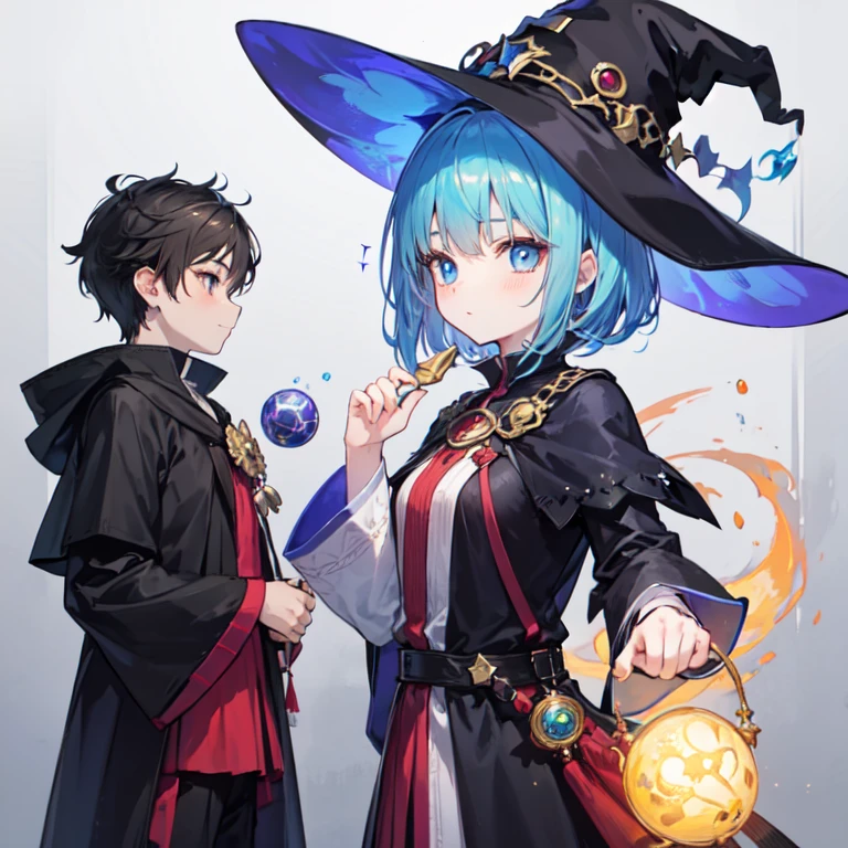 Cute young ??? witch girl with a young boy wizard warlock.
