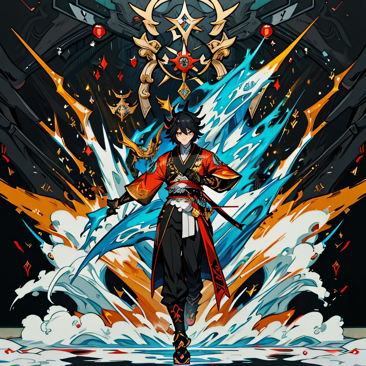 anime character in a dark room, onmyoji detailed art, onmyoji, full body xianxia, diluc genshin impact, from arknights, best anime 4k wallpaper,genshin impact, g liulian art style, neuvillette from genshin impact, katana zero video game character, Diablo slime datta ken,Just 1 character