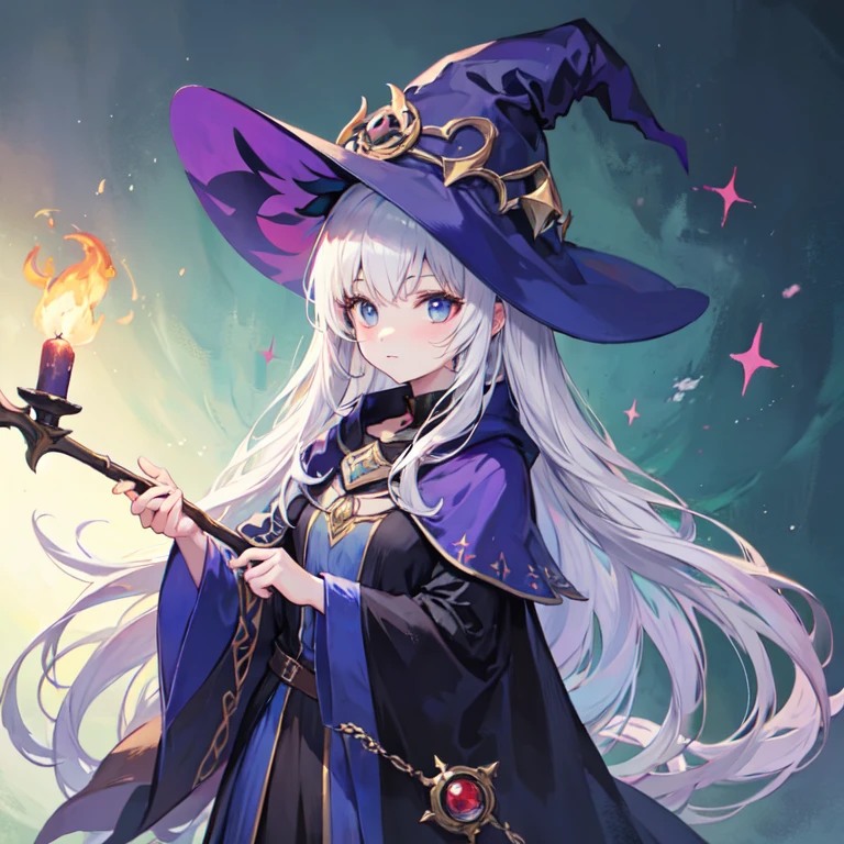 Cute witch girl with a wizard warlock.