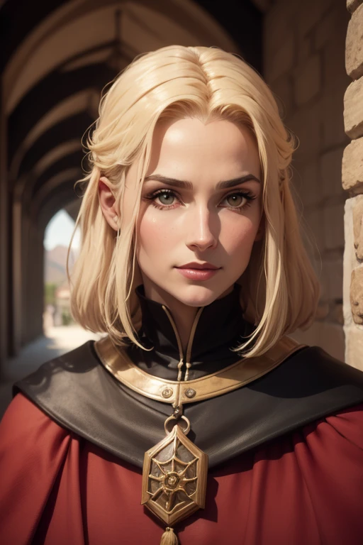 (Qualidade excelente), (high resolution), (absurd play), ((mulher adulta)), cabelo vermelho, cabelo desgrenhado, cabelos longos cacheados, ((Clerk)), character looking at the camera, rosto detalhado, ((medieval)), ((Bang)), (((roupas simples))), (retrato), (olhos pequenos), olhos verdes, pele bronzeada