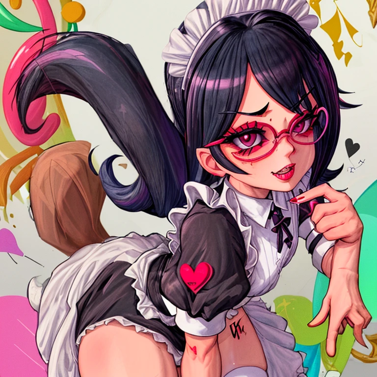 Lentes, maid, gimiendo, jadeando, sexy, poca ropa, teniendo relaciones sexuales, masturbandose, ojos forma de corazons