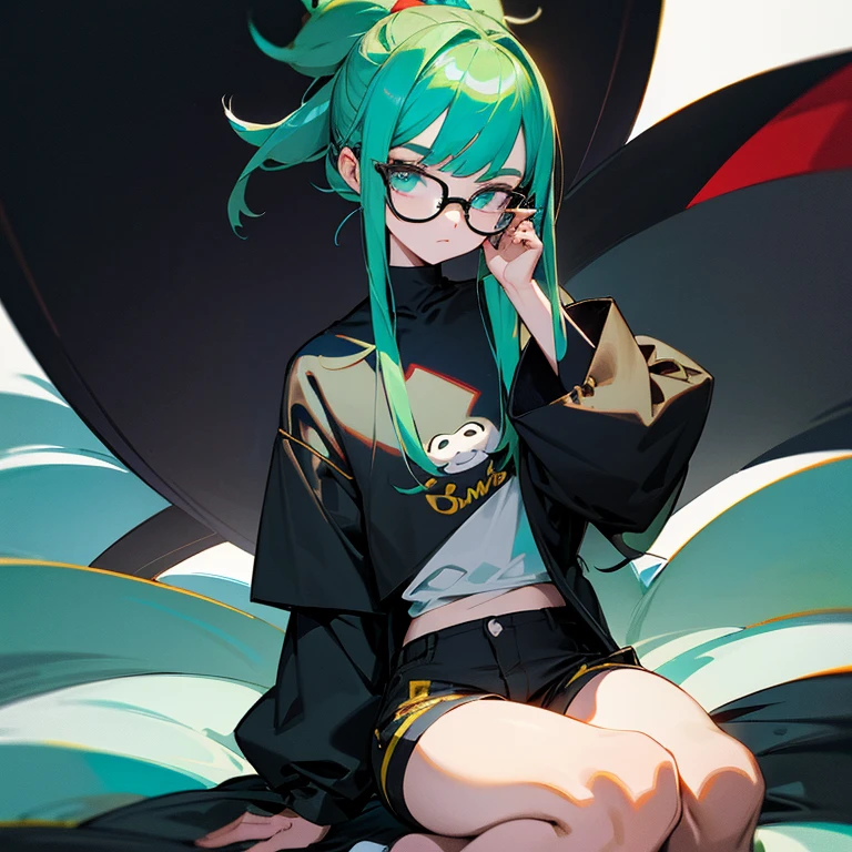 Koishi Komeiji Uniform, only the button on the chest part is undone, glasses, black mask, ahegao, peace, female brat, sex, inserting dick into pussy, , straddling a man