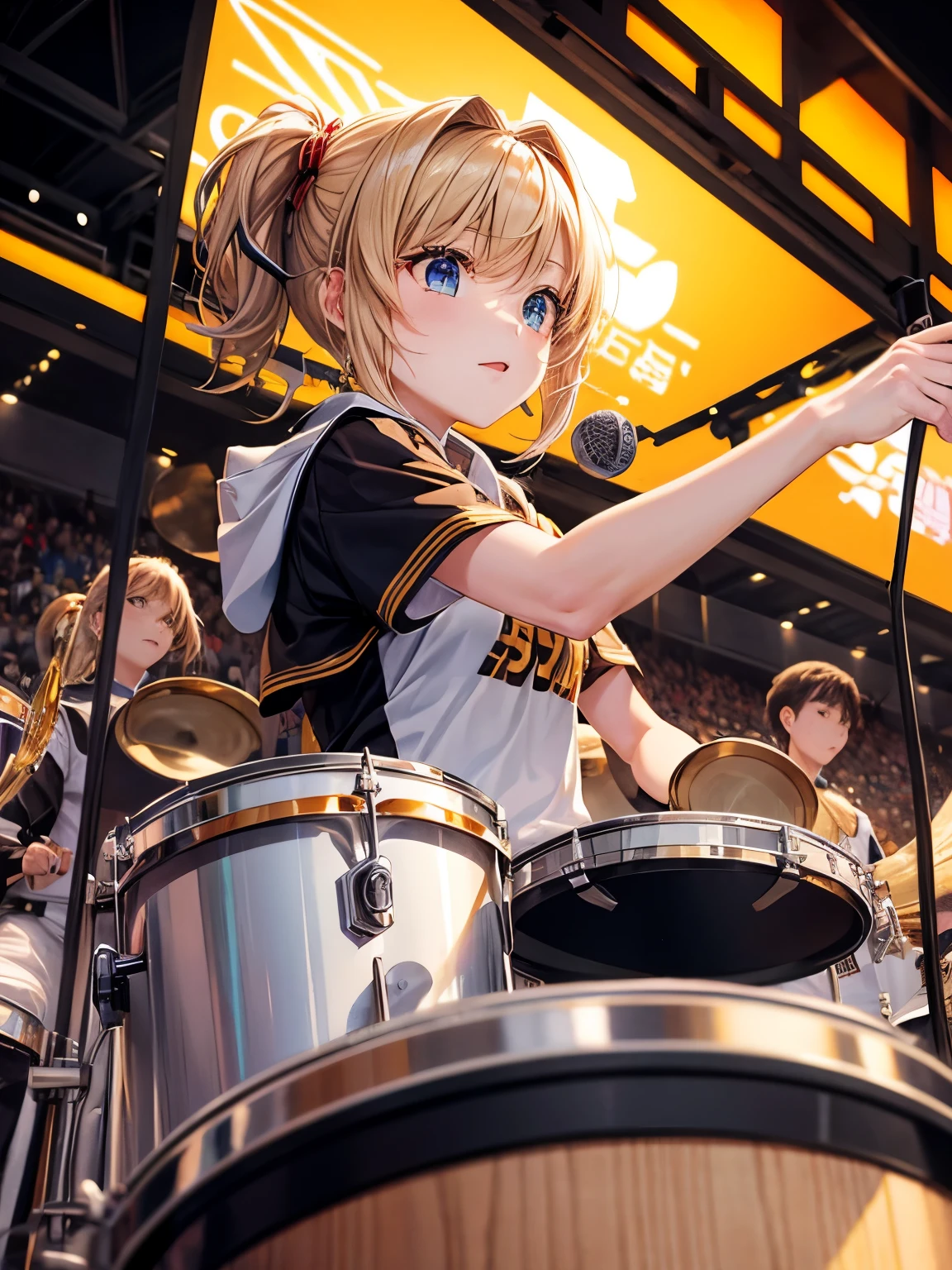 Anime girl drinking beer in a wrestling ring, Wrestlerがロープの上に,A lot of spectators,Anime girl drinking energy drink, Splash art anime , Official Artwork, By Yoshihiko Wada, Artwork by Ryuta Ueda, high detailed Official Artwork, Official Art, In the middle of the arena, Betty Cooper, 80s anime style,High-quality artwork, Wrestler, by Oze Kanaoka, pixiv Contest Winner, Official Fan Art