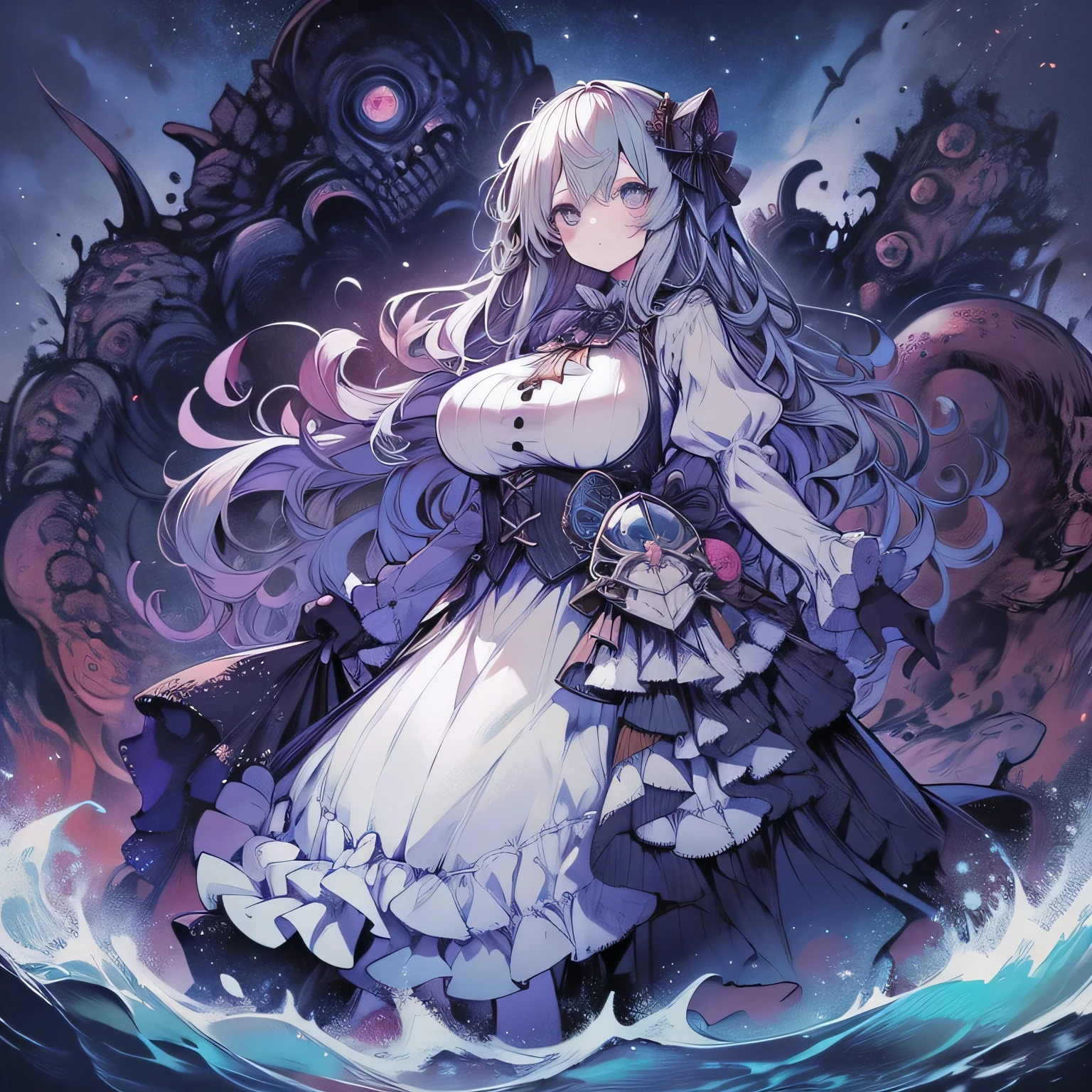A girl from Lovecraft's worldview. she is a huge girl. On the sea. Remains.