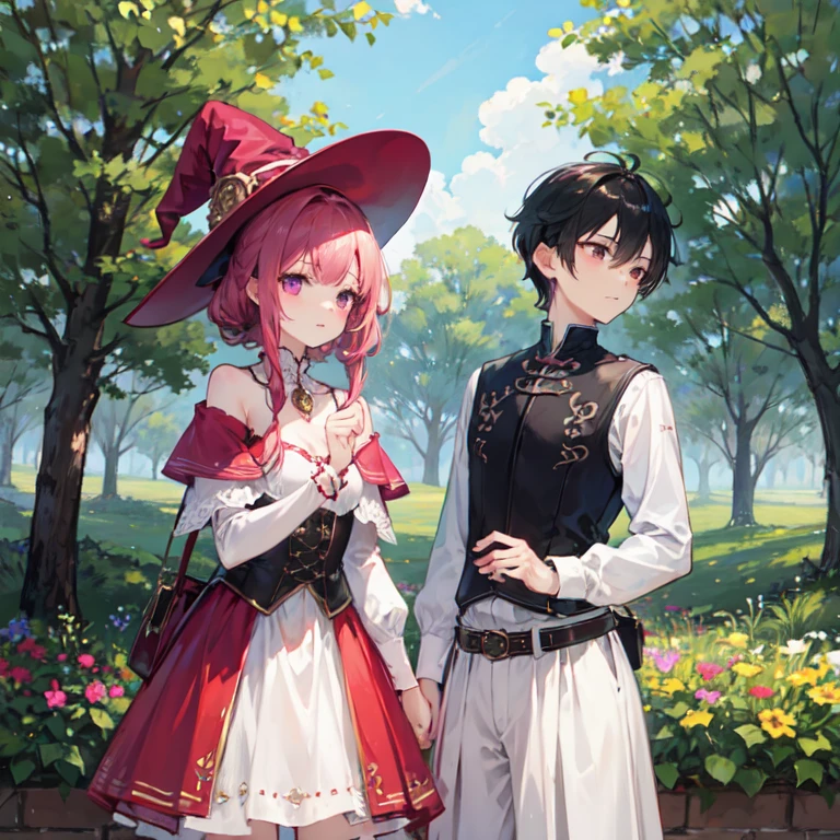 Cute witch girl with a cute wizard warlock boy, the two are cute high school couple.